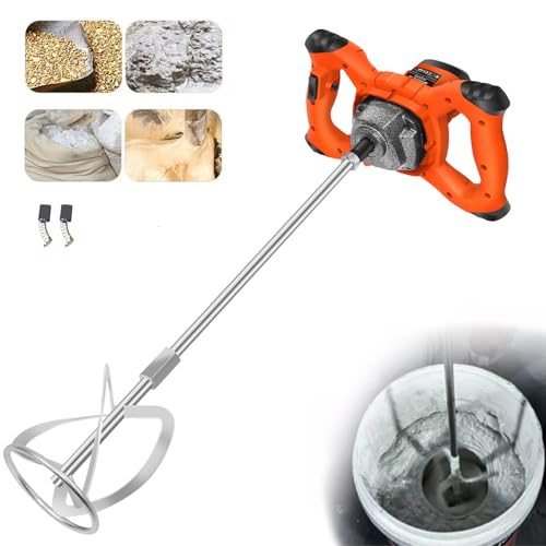 Malaxeur électrique, malaxeur à béton réglable à 6 vitesses,malaxeur portatif à palettes 2600W,0-1700 tr/min,M14 Barre Spirale Chromée,pour Mélanger la...