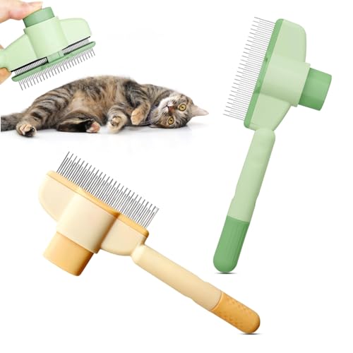 2 Pezzi Pettine per Rimozione Peli Animali Domestici,Pettine per pulci autopulente per animali domestici, Pettine per pulci per gatti, con pulsante di sblocco, nodo e rimuove delicatamente le pulci(B)