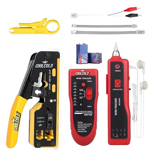 Image of COOLCOLD LAN Tester & RJ45 Crimping Tool Kit - Network Cable Tester for RJ11 /RJ45 CAT5 /5e /6 /7 Ethernet, Line Finder for Open /Short Circuit | Pass Through Crimp Tool 6P 8P STP /UTP (Multi-Color)