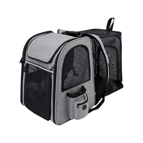 カーテン 犬猫用バックパック 小型犬や小動物用折りたたみ式ペットバッグ 旅行、病院通院、災害避難に最適 外出用バッグ ダークグレー (青)