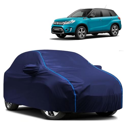Image of Kerwa Car Body Cover Waterproof with Maruti Grand Vitara, Dust & UV Resistant All-Weather Proof Full Body Cover, Blue with Blue Lining, Triple Stitch Elasticated Bottom with Mirror Pocket