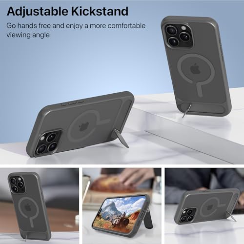 Image of Vaku Luxos Zennix Magpro Back Cover Case for iPhone 16 Pro Max Scratch Resistant Camera Screen Protector TPU Shockproof with Stand Holder Mag-Safe Wireless Charging- Silver