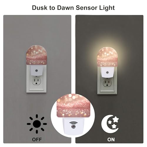 Image of Rose Pink Glitter Night Light, Gold Sparkle Shine Bling Dusk to Dawn Night Light Plug in,0.5w Energy Saving Sleep Friendly NightLight for Kids Boys Girls Home Decor