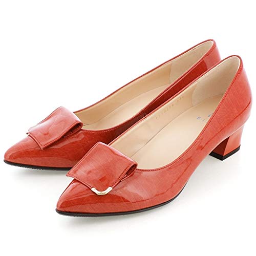 [エイゾー] レイン対応スクエアモチーフポインテッドパンプス【レッドエナメル/21.5】