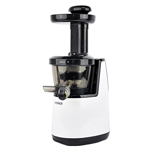 VASNER Slow Juicer Entsafter weiß Saftpresse elektrisch 60 U/min 150 Watt Kaltpresse für Obst + Gemüse Saftbehälter Reinigungsbürste Tropfschutz