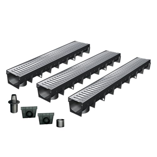 Caniveau Extérieur MEAPARK 1m - Grille Acier Galvanisé Classe A15 - Pour Terrasse, Jardin, Piscine