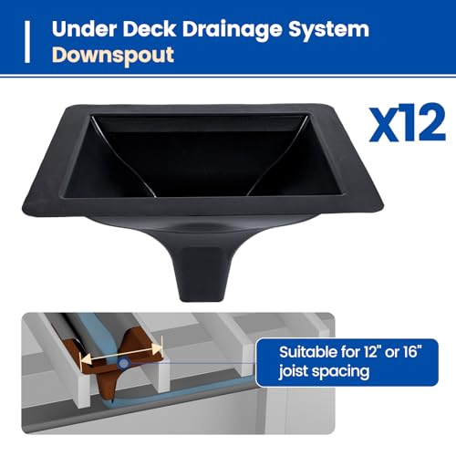 Muzata 12PCS Black Under Deck Drainage System Downspout PE Easy Installation Rain Drain for 12"/16" Joist Spacing M078 by Muzata - Image 2