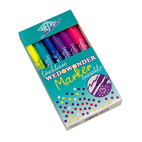 Wedo Lot de 6 Surligneurs Effaçables dans les Couleurs Jaune, Vert, Rose, Violet, Bleu, Turquoise, Couleurs Assortis