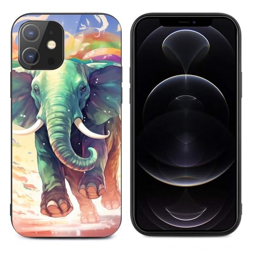 CRIVOTA for iPhone 12 Case - All-New Colourful Elephants Design, Glass Back + TPU Inner Shell, Bare-Hand Feel, Extreme Slimness, Military-Grade Dual Protection, Cell Phone Cases for Men Women