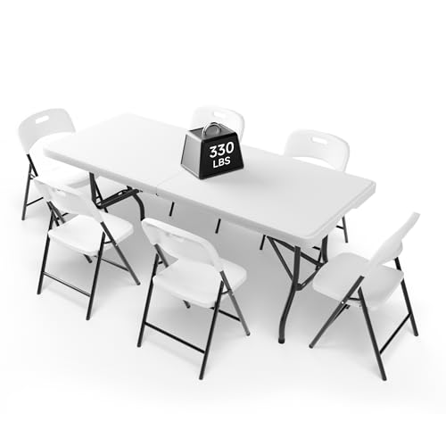 Ortus Collective 6FT Folding Table Set with 6 Folding Chairs,