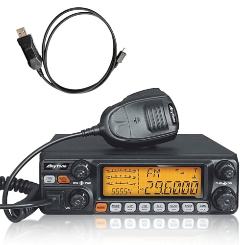 Upgraded AT-5555N II 10 Meter Radio with Original Programming Cable for Truck, 10 Meter Ham Radio Noise Reduction High Power 60W AM PEP/50W FM/SSB 60W(PEP) Mobile Transceiver with CTCSS/DCS