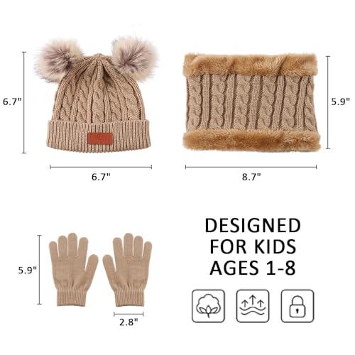 Image of Yuoahcn Kids Winter Beanie Hat Scarf Gloves Set Knit Warm Toddler Winter Cap Gloves Neck Warmer for Boys Girls 1-8 Year