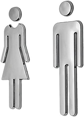 Kingken 1 Pair Man Woman Self Adhesive Washroom WC Toilet Signs Plaque Wall Stickers (Silver)