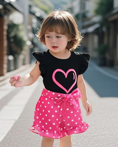 Image of NZRVAWS Girl Clothes Toddler Girls Summer Outfit Heart Tank Top+Pink Shorts 2 Piece Clothing for Girl 1 2 3 4 5 6 7 T