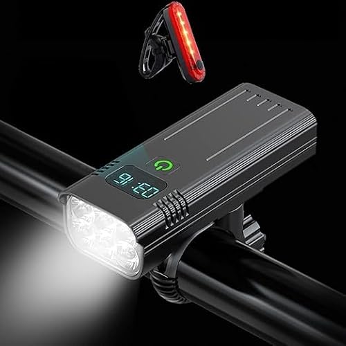 SUYA USB Rechargeable Bike Light,Bike Headlight with Digital Display,5200mAh,Super Bright 2400 Lumens Bicycle Light and Free Rear Lights,3 Light Mode Options Fits All Bicycles …