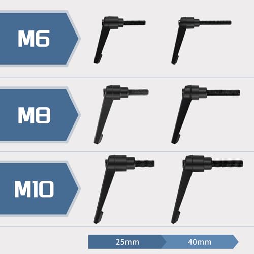 efuturetime 4 Stück Klemmhebel Griff, M10-25mm, Verstellbare Klemmhebel aus Kohlenstoffstahl, Klemmhebel Außengewinde Griff Maschinengriffe, Schwarz, 25mm