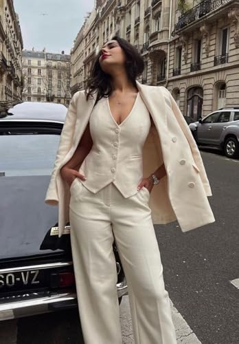 Women's 3 Piece Outfits Solid Blazer Vest Work Office Ladies Pants Suit Set Wedding Tuxedos3