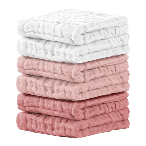 Image of Cuddle Campus Baby Washcloths 6 Packs, Muslin Washcloths Baby,Cotton Burp Cloths, Extra Absorbent and Soft Wash Clothes for Newborns, 12x12 Inches