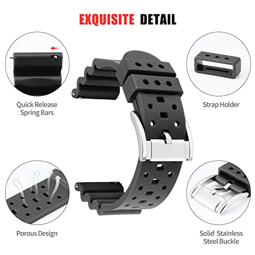 Binlun Rubber Watch Bands Quick Release Premium Quality Silicone Sport Watch Strap Smart Watch Bands For Men/Women（Black,24Mm） #TOP1