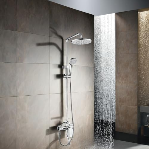 Image of X-XONIER Luxury Shower System, 3-in-1, Dazzling Large Overhead RainFall and 3 Way Multifunction Hand Held shower, Hot and Cold Mixer set, Mixer Tub Spout, (silver)