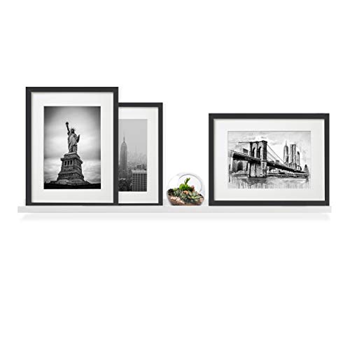 Wallniture Denver Wall Mounted Floating Shelf, Long Picture Ledge and Bookshelf for Chic Home Decor, 46 Inches, White