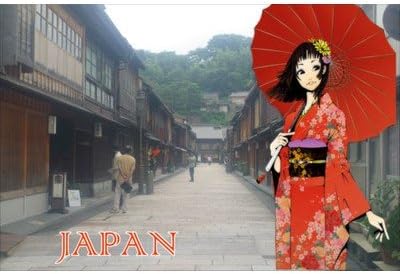 Amazon 日本のポストカードair Japan 金沢東茶屋街と着物を着た女性イラストのはがき 絵葉書 ポストカード 絵柄付はがき 文房具 オフィス用品