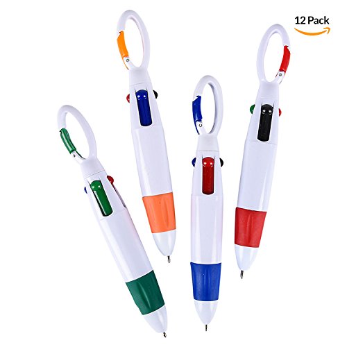 Retractable Shuttle Pens With Carabiner Clip - Pack Of 12 Bulk Mini 4-In-1 Multi-Colored Ink Ballpoint Pens With Keychain For Adults, Kids, Nurses, School, Stocking Stuffer Gifts, Party Favors #TOP1