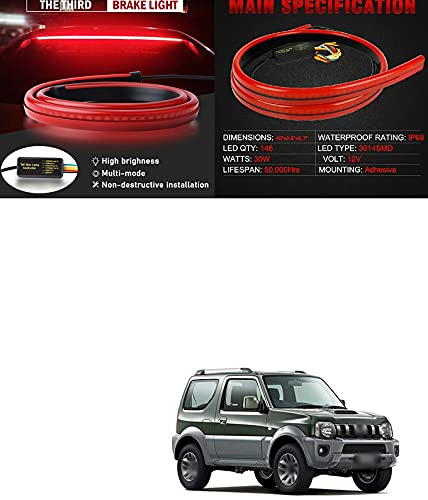 Car Led Third Brake Light Lamp Strip 90cm Rear Windshield Stop Signal Safety Warning Light (2 Modes) Compatible with J-imny