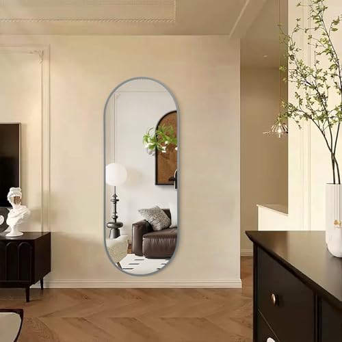 JJUUYOU Oval Full Length Bathroom Mirror 24"X48" Wall Mounted Mirrors Vanity Metal Frame Mirror Aluminum Alloy Frame Mirrors for Bedroom Entryway Living Room,Grey by JJUUYOU - Used condition - Image 5