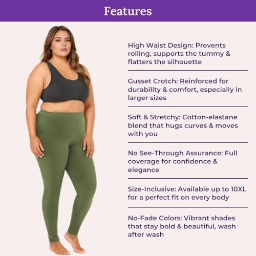 Image of Adira | Plus Size Leggings for Women | Plus Size Leggings for Women | High Waist | Ankle Length | Soft Cotton & Elastane Blend | Non-See-Through | Gusset Crotch Prevents Ripping