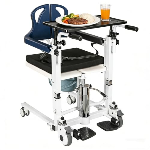 Patient Lift Transfer Chair for Home, 4 in 1 Patient Transfer Chair with Dining Table, 330lbs Capacity, 180&deg; Split Seat with Potty, Height Adjustable Lift Transfer Chairs for Elderly, Disabled