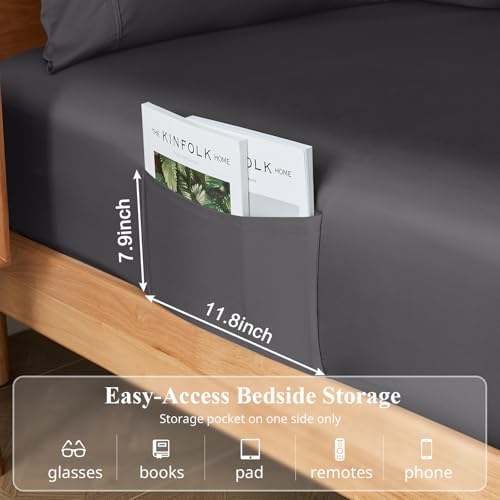 Image of Full Size Sheet Set, Viscose Bamboo Sheets for Bed Set 4pcs, 100% Viscose Derived from Bamboo, Hotel Luxury Silky & Cooling for Hot Sleepers, Deep Pocket Up to 17 inch, Grey