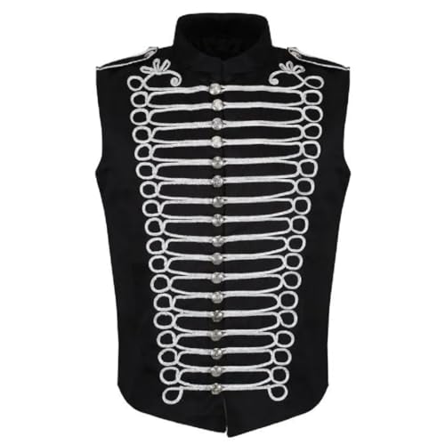 Darkrock Prime Quality Handmade Men's Military Hussar Sleeveless Black Vest Black & Silver Jacket/USA