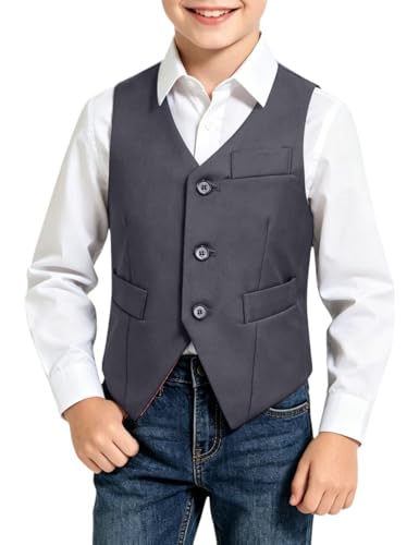 Image of Visaccy Boys Vest Kid Boy Formal Suit Vest for Wedding School | 3 Buttons,Fully Lined,Adjustable Waist,Toddler Boy Dress Vest