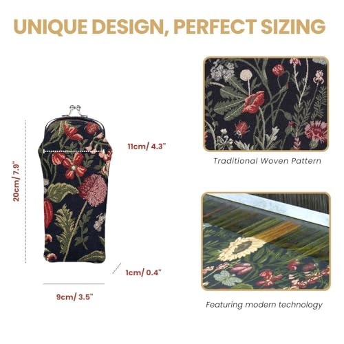 Signare Tapestry Glasses Case for Women Eyeglass Case in Morning Garden Black Design (GPCH-MGDBK)