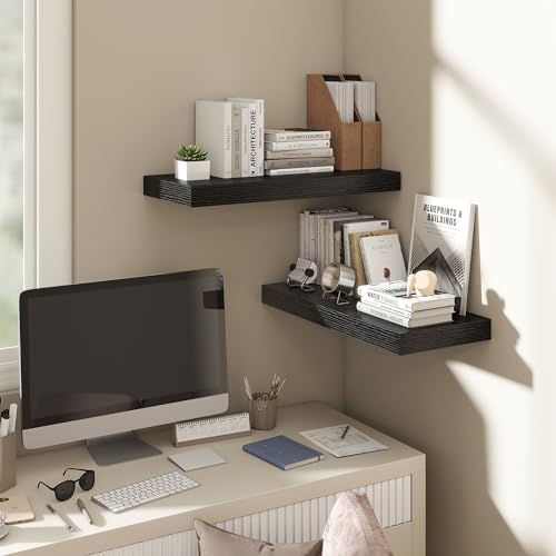 Image of Dreamland Black Floating Shelves for Wall,8 Inch Deep Floating Shelves,24 inch W x 8 inch D Wall Shelves for Bedroom,Living Room, Kitchen,Bathroom,Set of 2