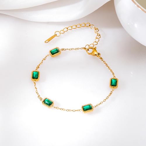 Image of Rubans Demi Fine Stainless Steel Bracelet Emerald CZ Gift for Women & Girls