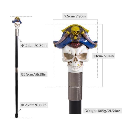 Bastón de lujo de resina con calavera azul estilo cetro vintage 6