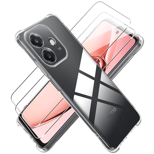 Custodia per OPPO A40/OPPO A40m/OPPO A60 5G Cover, Vetro Temperato Pellicola Protettiva Case Custodia Transparent Sottile in TPU Morbido, Cover Protezione Anti-Caduta