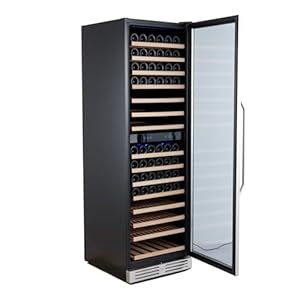 Towallmark 160 Bottle Wine Cooler Refrigerator, 24” Dual Zone Seamless Stainless Steel Built-in Freestanding Wine Fridge, Double-Layer Tempered G lass Door with Lock, Under Counter Wine Cellar