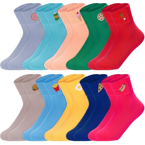 Image of Eurzom 10 Pairs Socks Womens Crew Elastic Ankle Length Cotton Socks Aesthetic Cute Lightweight Low Cut Gifts for Women