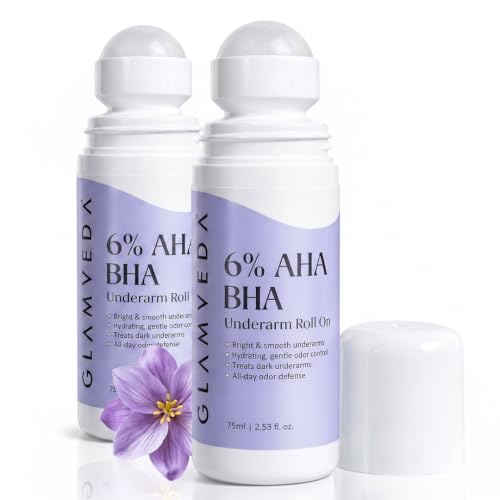 Image of Glamveda 6% AHA BHA Underarm Roll On for Dark Underarms | Brightening & Exfoliating Formula | Long-Lasting Odor Control | Niacinamide & Panthenol Hydration | Smooth Skin | 75ml | Pack of 2
