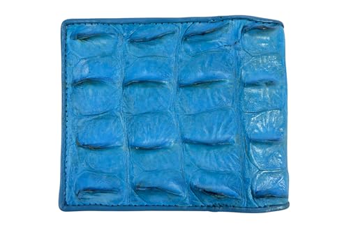 Image of Pelgio Genuine Crocodile Alligator Backbone Skin Leather Bifold Wallet ([B1] 6 Card Slots + 2 ID Windows + 2 Compartment for Bills, Sky Blue)