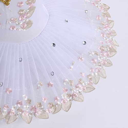 Dance Leotard For Girl Ballet Platter Tutu Toddler Rhinestone Swan Lake Pancake Tutu Skirt Ballet Leotards Dress White Flower Embroidery Hem Ballerina Costume For Performance White Flower 11-12 Years #TOP4
