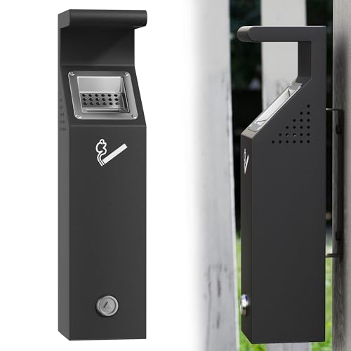 Image of AIWFL Wall Mounted Trash Receptacle Outdoor, Black Metal Trash Bin with Lock, Commercial Garbage Can for Garden, Hotel, Apartment, Office, Pub