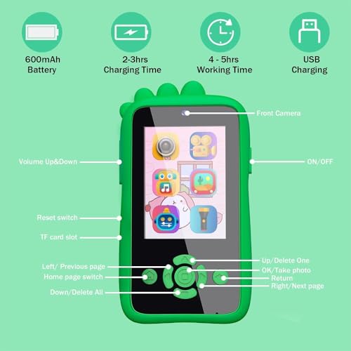 Image of Kids Smartphone Toy with MP3 Music Player Dual Camera for Selfies in-Built Games 2.4 inch Screen 8MP Camera Toys for Boys & Girls (Blue)