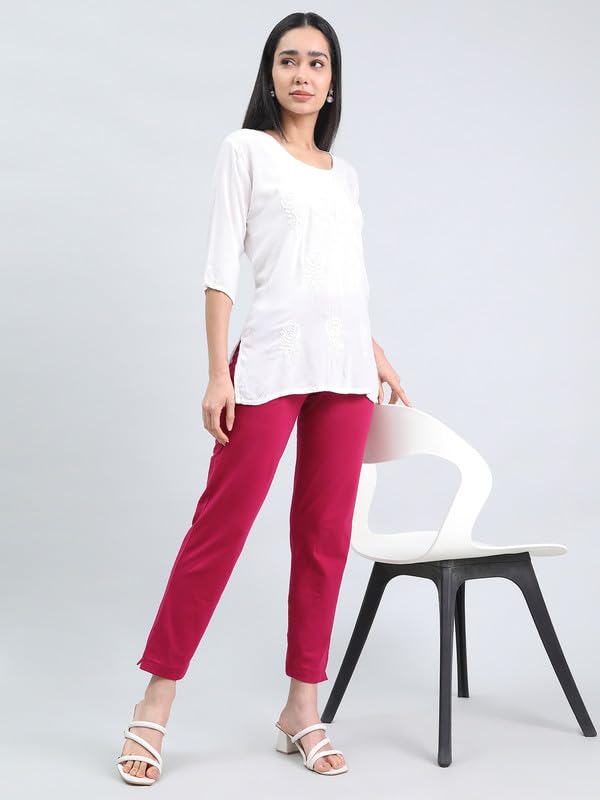 Image of GO COLORS Soft Cotton Stretch Kurti Pants Full Length for Women| Breathable, Mid Rise