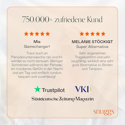 snuggs® Basics | Periodenunterwäsche für Starke Blutung | Dünne und saugstarke Menstruationsunterwäsche | Periodenunterwäsche aus recyceltem Nylon | Nachhaltige Alternative zu Tampons und Binden | M