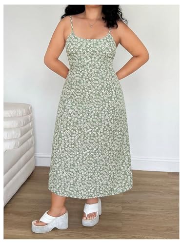 Image of Floerns Women's Plus Size Spaghetti Strap Floral Dress Tie Back Vacation Midi Dresses