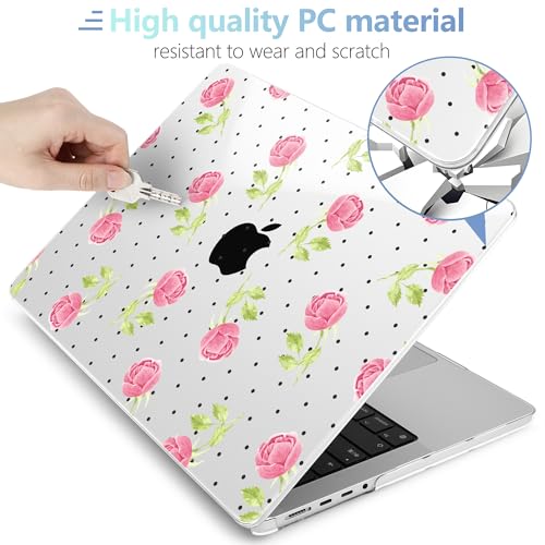 Image of MEEgoodo Case for MacBook Pro 14 inch (M5 /M4 /M3 /M2 /M1) Pro /Max 2026 2025 2024 2023 2021, Case Fit Model A3427 /A3426 /A3434 /A3112 /A3401 /A3185 /A2918 /A2992 /A2779 /A2442,Watercolor Roses&Polka Dots